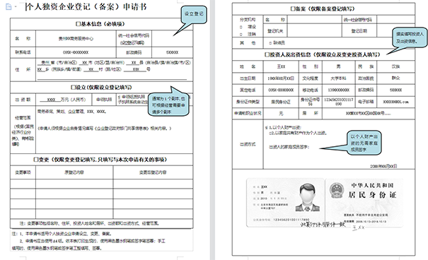 個(gè)人獨(dú)資企業(yè)設(shè)立登記申請(qǐng)書范本模板